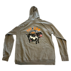 Fat Cow Jerky -  Tri-Blend Hoodie in Heather Grey  with White Draw String - Logo on the back