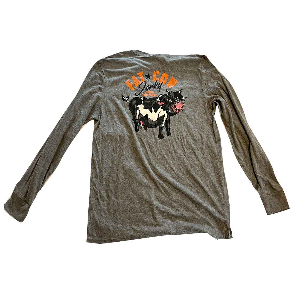 Fat Cow Jerky - Long Sleeve Tri-Blend Shirt in  Heather Grey  - Logo on the back