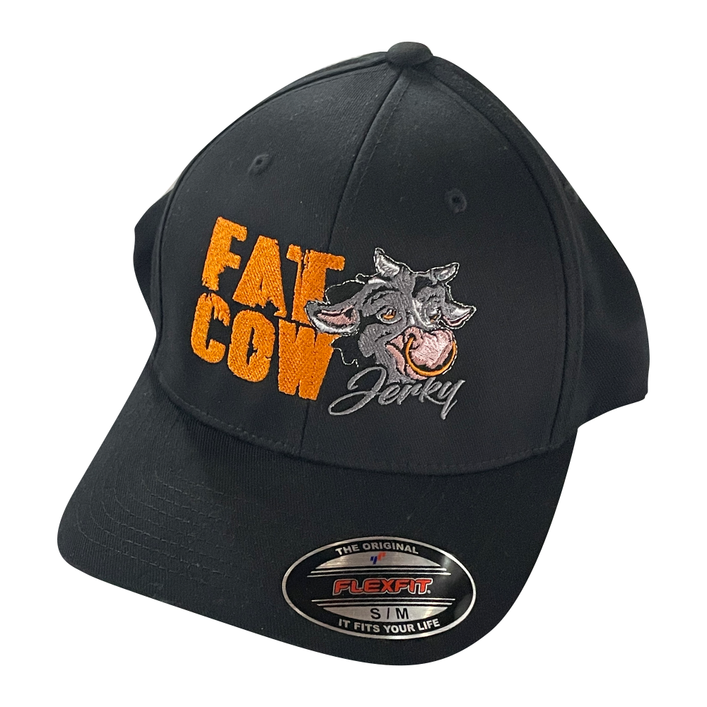 Fat Cow Jerky - FlexFit Hat - Black with logo on the front