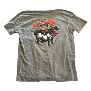 Fat Cow Jerky - Tri-Blend Tee Shirt in Heathered Grey - Logo on the back